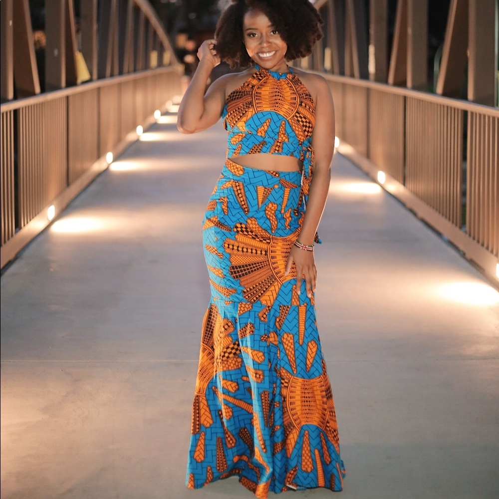 African Ankara Print Traditional Skirt and Crop Top
